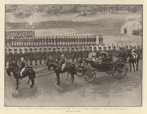 The Queen Reviewing the Yeomen of the Guard in the Garden at Buckingham Palace